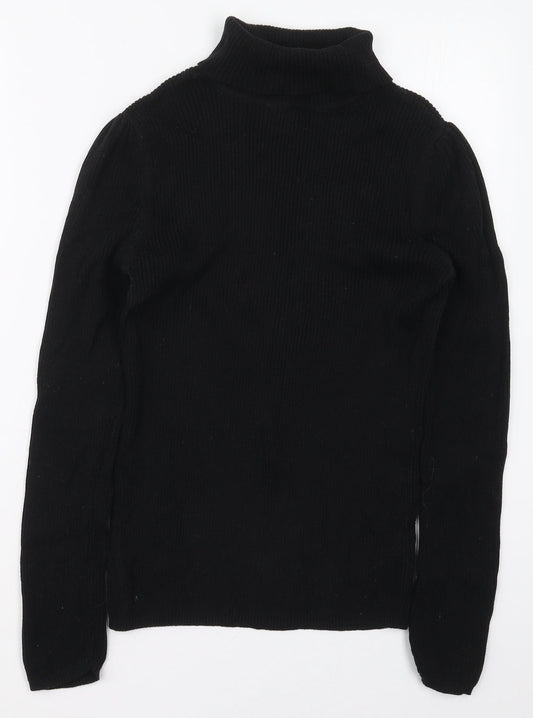 F&F Girls Black Roll Neck  Cotton Pullover Jumper Size 13-14 Years  Pullover