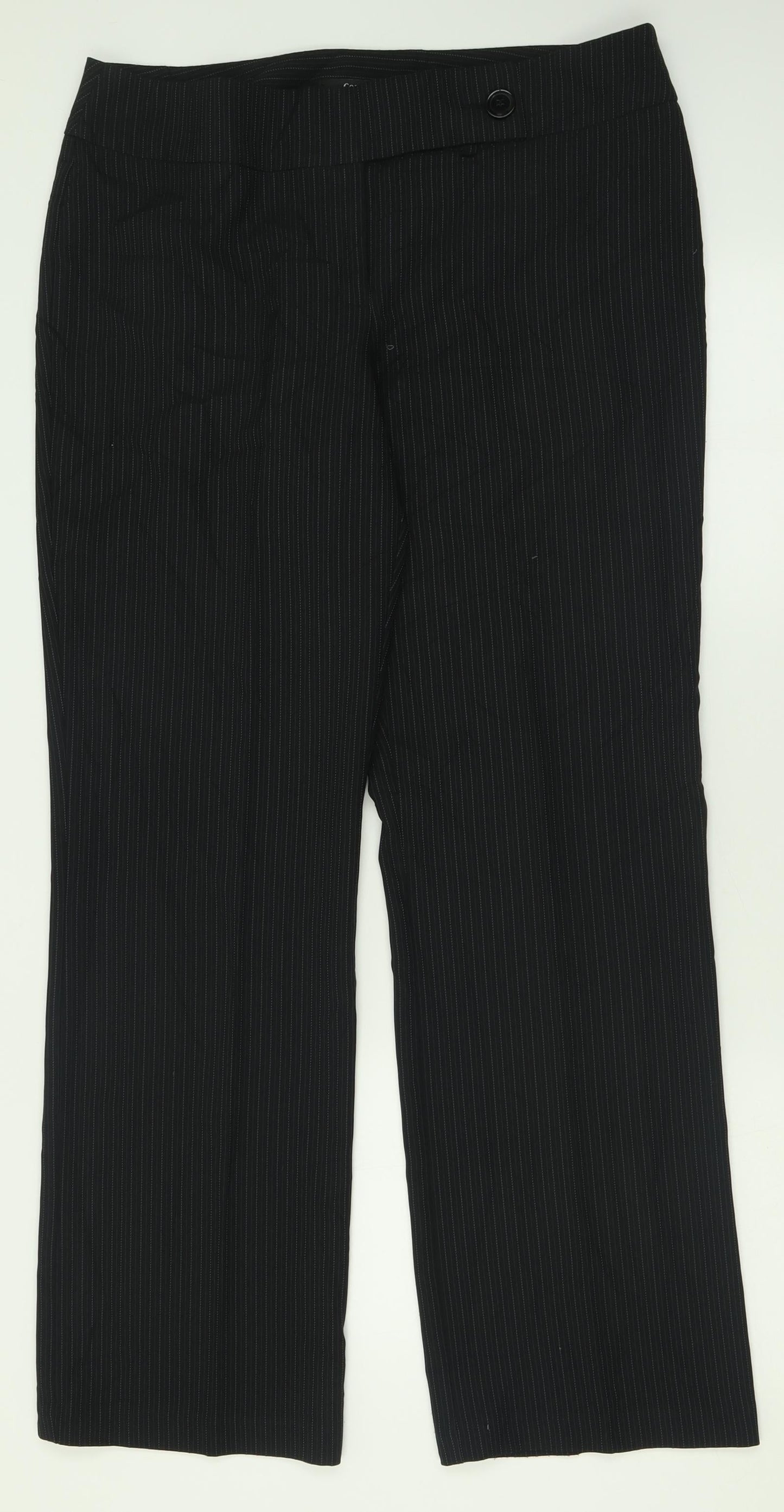 George Womens Black Striped Polyester Trousers  Size 14 L32 in Regular Button