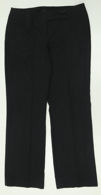 George Womens Black Striped Polyester Trousers  Size 14 L32 in Regular Button