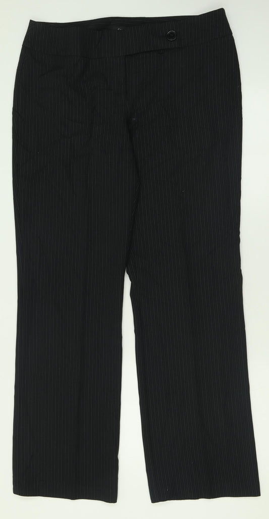 George Womens Black Striped Polyester Trousers  Size 14 L32 in Regular Button