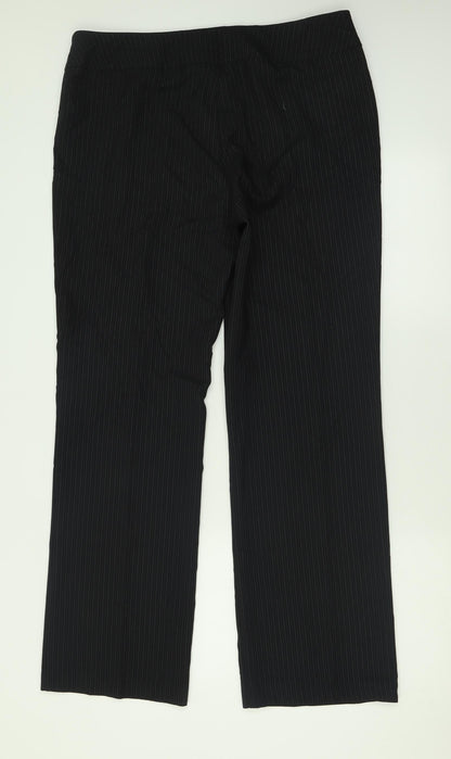 George Womens Black Striped Polyester Trousers  Size 14 L32 in Regular Button