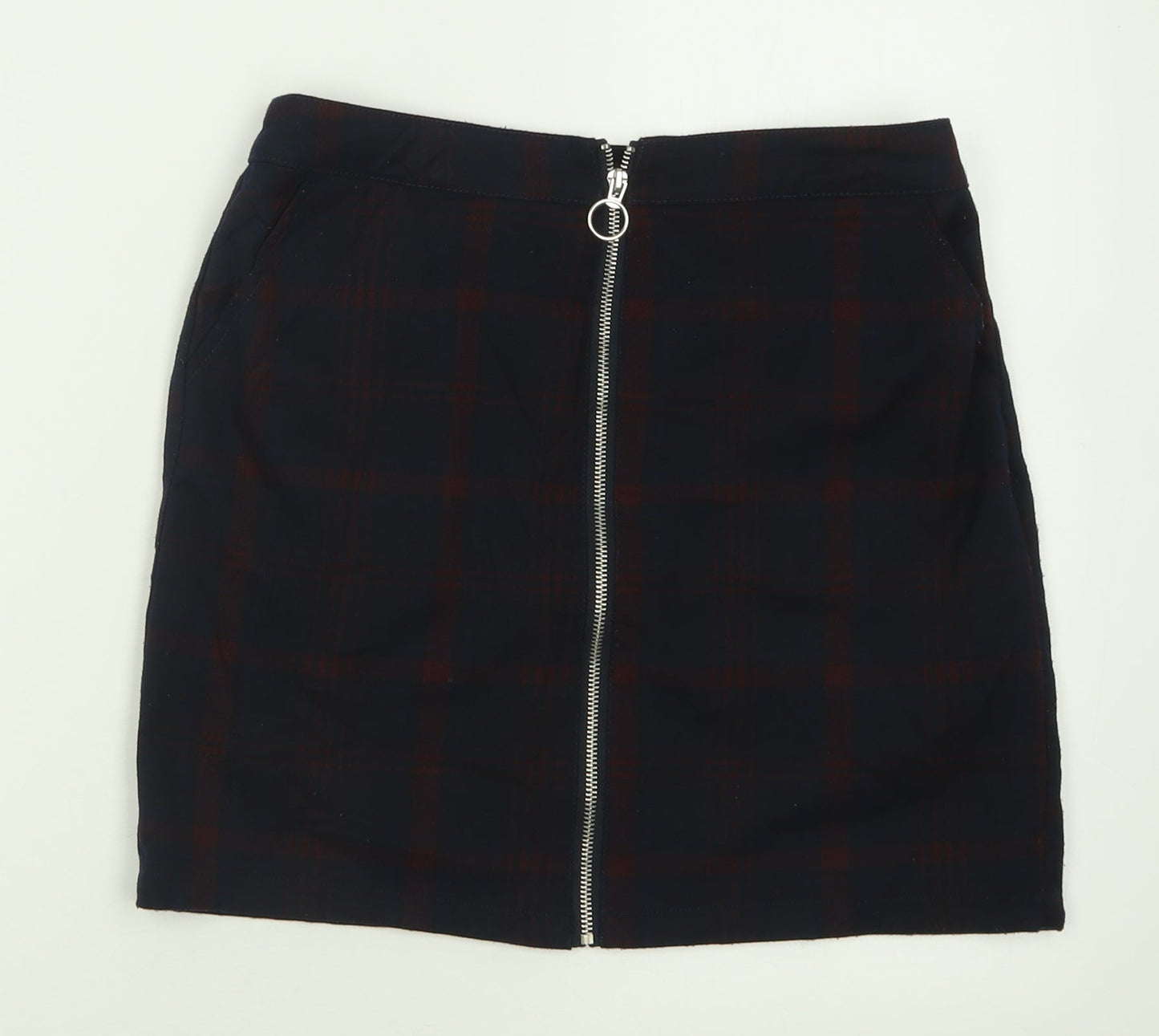 Dorothy Perkins Womens Blue Check Polyacrylate Fibre A-Line Skirt Size 8   Zip