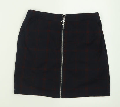 Dorothy Perkins Womens Blue Check Polyacrylate Fibre A-Line Skirt Size 8   Zip