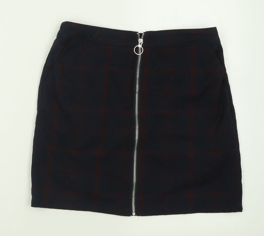 Dorothy Perkins Womens Blue Check Polyacrylate Fibre A-Line Skirt Size 8   Zip
