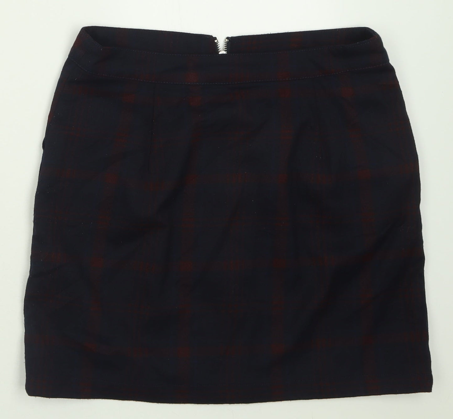 Dorothy Perkins Womens Blue Check Polyacrylate Fibre A-Line Skirt Size 8   Zip