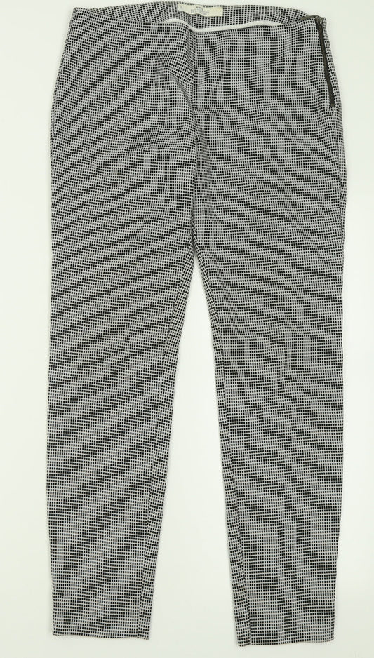 Mango Womens Black Plaid Polyester Trousers  Size 10 L28 in Regular Zip