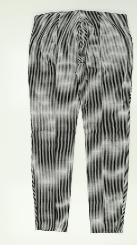 Mango Womens Black Plaid Polyester Trousers  Size 10 L28 in Regular Zip