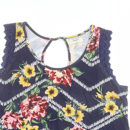 Matalan Womens Blue Floral 100% Cotton Basic Tank Size 16 Round Neck