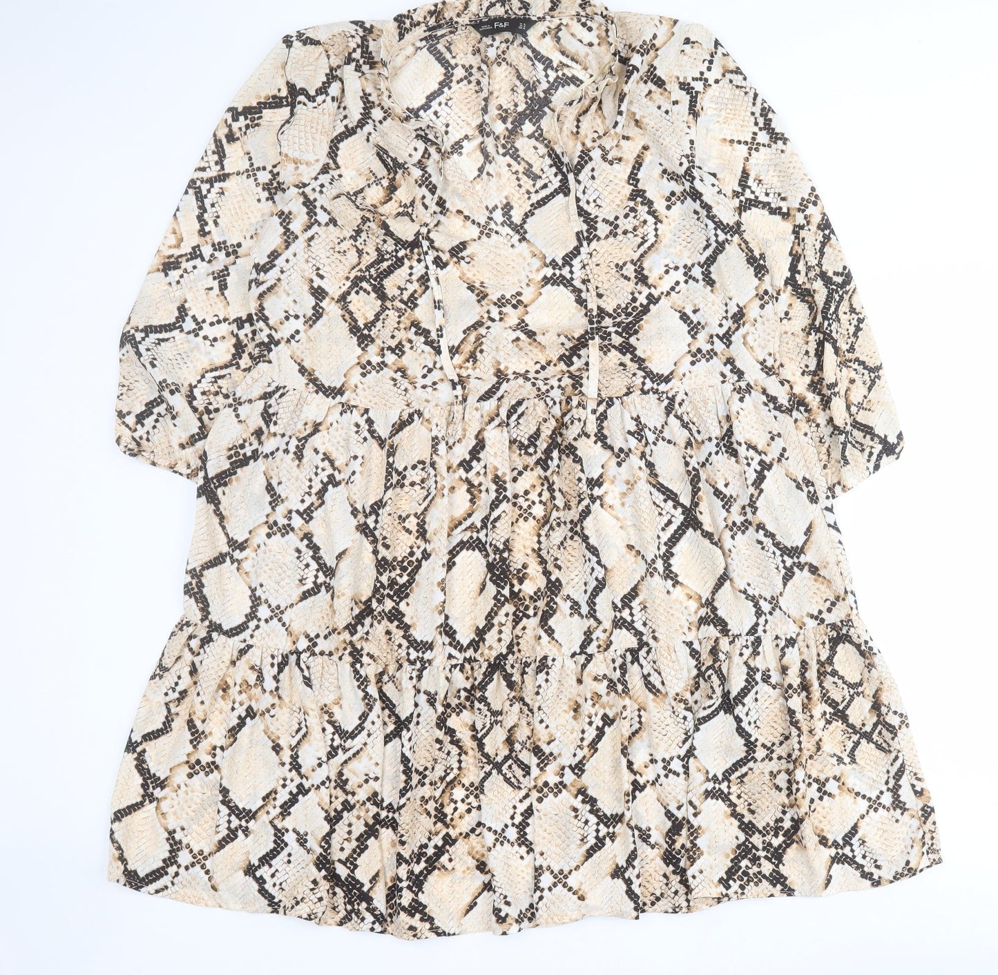 F&F Womens Brown Animal Print Polyester Shift  Size 16  V-Neck Pullover