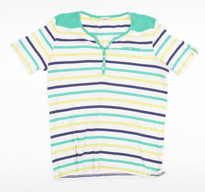 Damart Womens Multicoloured Striped 100% Cotton Jersey T-Shirt Size 14 Round Neck