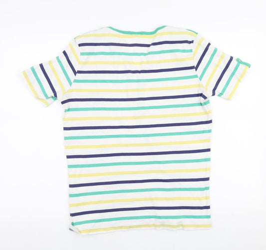 Damart Womens Multicoloured Striped 100% Cotton Jersey T-Shirt Size 14 Round Neck