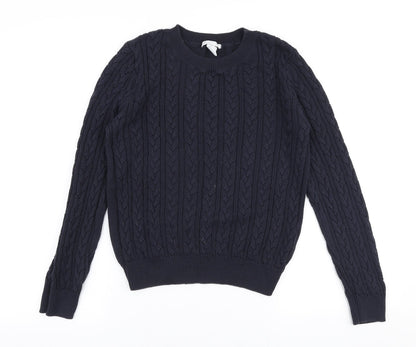 H&M Womens Blue Round Neck  Cotton Pullover Jumper Size M