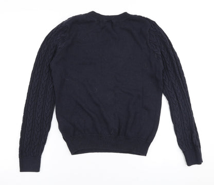 H&M Womens Blue Round Neck  Cotton Pullover Jumper Size M
