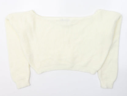 PRETTYLITTLETHING Womens White Boat Neck  Acrylic Pullover Jumper Size S