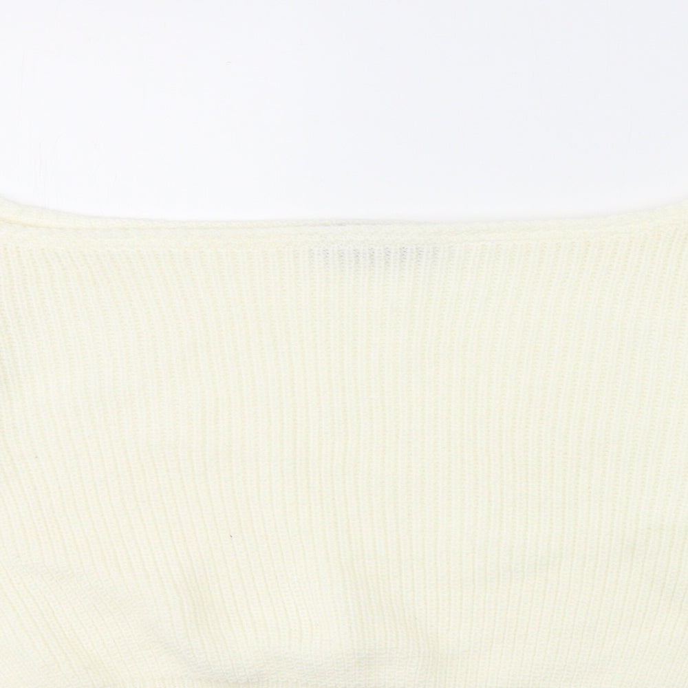 PRETTYLITTLETHING Womens White Boat Neck  Acrylic Pullover Jumper Size S