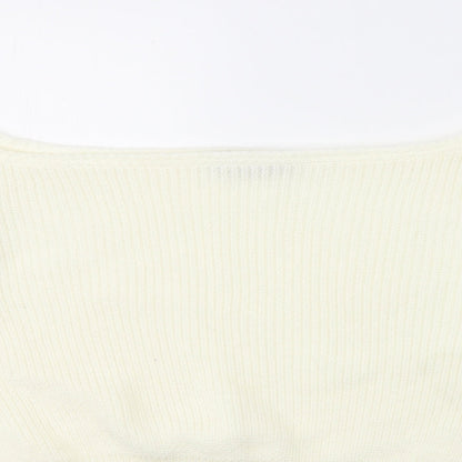PRETTYLITTLETHING Womens White Boat Neck  Acrylic Pullover Jumper Size S