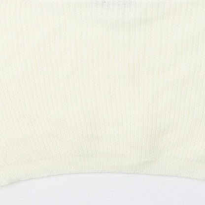 PRETTYLITTLETHING Womens White Boat Neck  Acrylic Pullover Jumper Size S