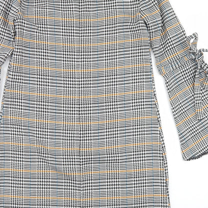 TU Womens Black Houndstooth Polyester Sheath  Size 8  Round Neck Zip - Flare Sleeve