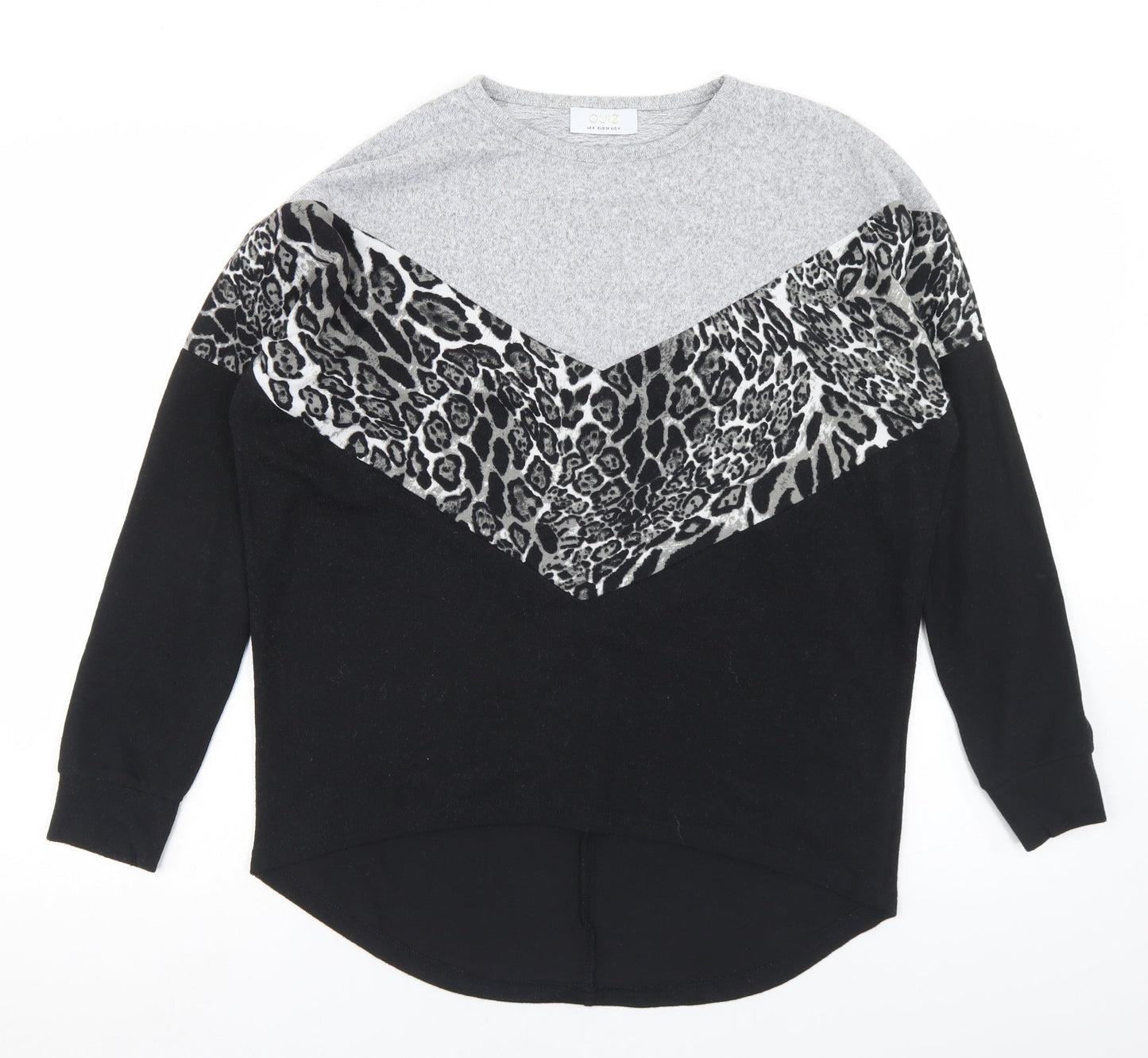 Quiz Womens Grey Animal Print Polyester Basic T-Shirt Size 8 Round Neck