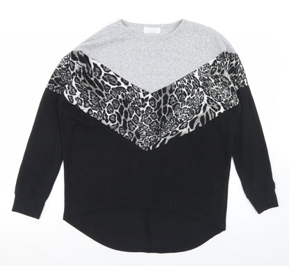 Quiz Womens Grey Animal Print Polyester Basic T-Shirt Size 8 Round Neck