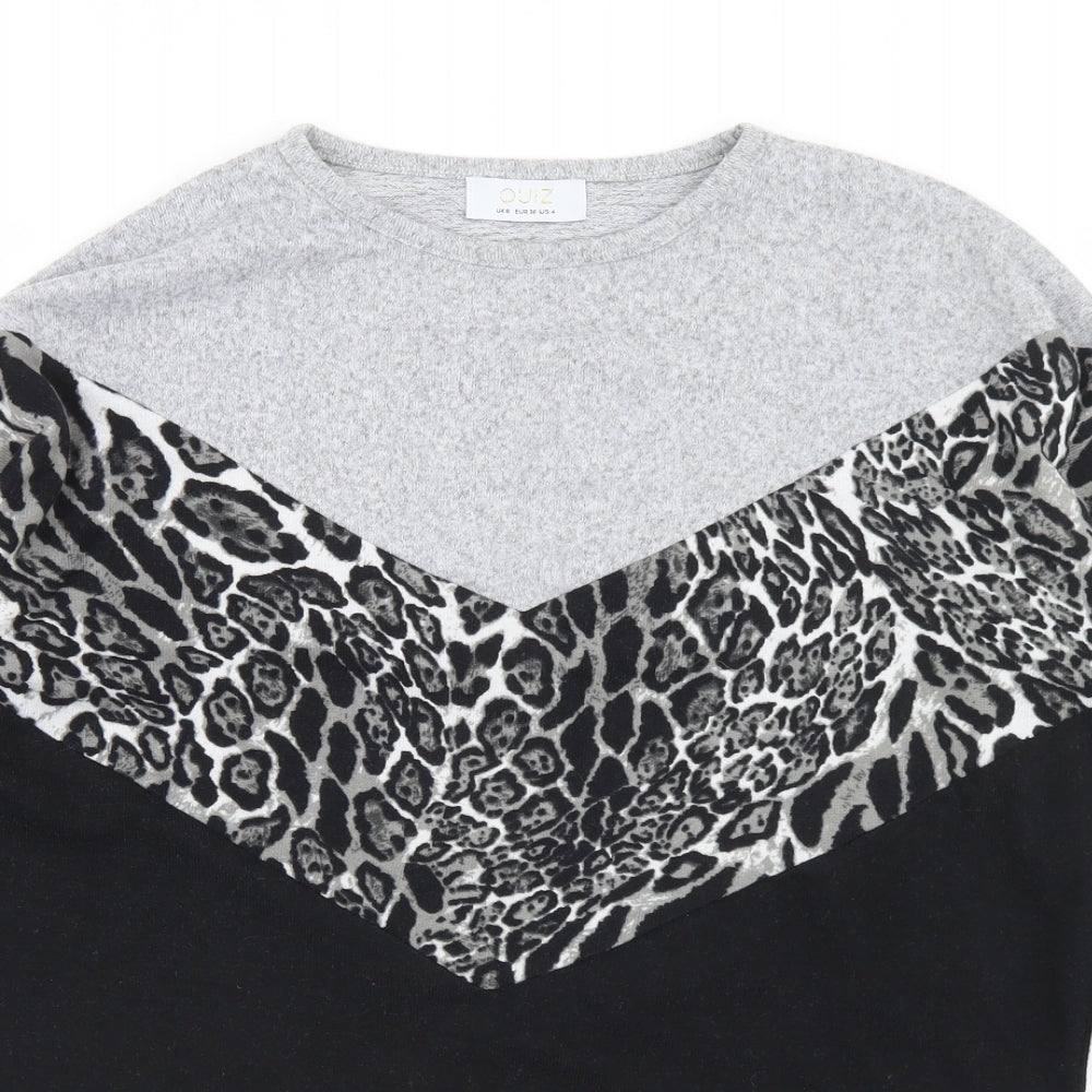 Quiz Womens Grey Animal Print Polyester Basic T-Shirt Size 8 Round Neck