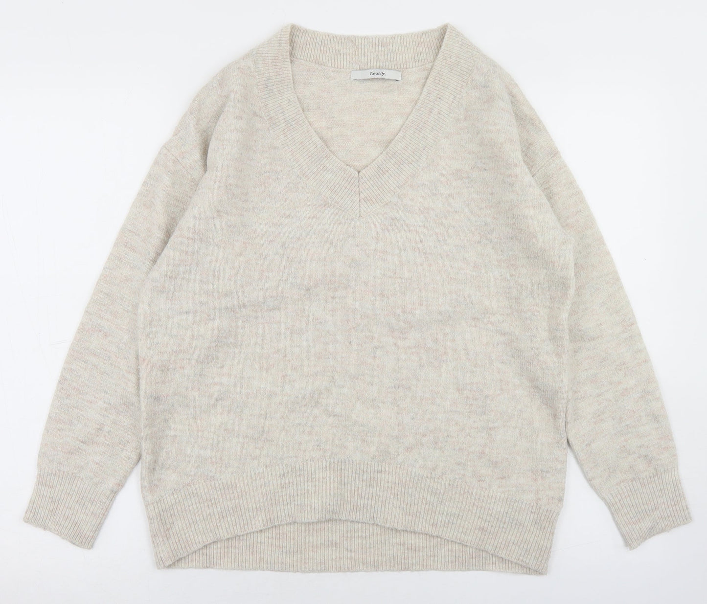 George Womens Beige V-Neck  Polyester Pullover Jumper Size S