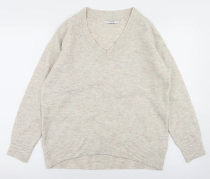 George Womens Beige V-Neck  Polyester Pullover Jumper Size S