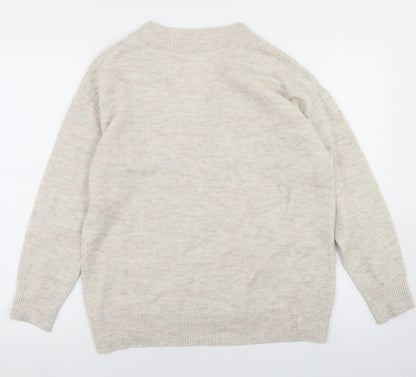 George Womens Beige V-Neck  Polyester Pullover Jumper Size S