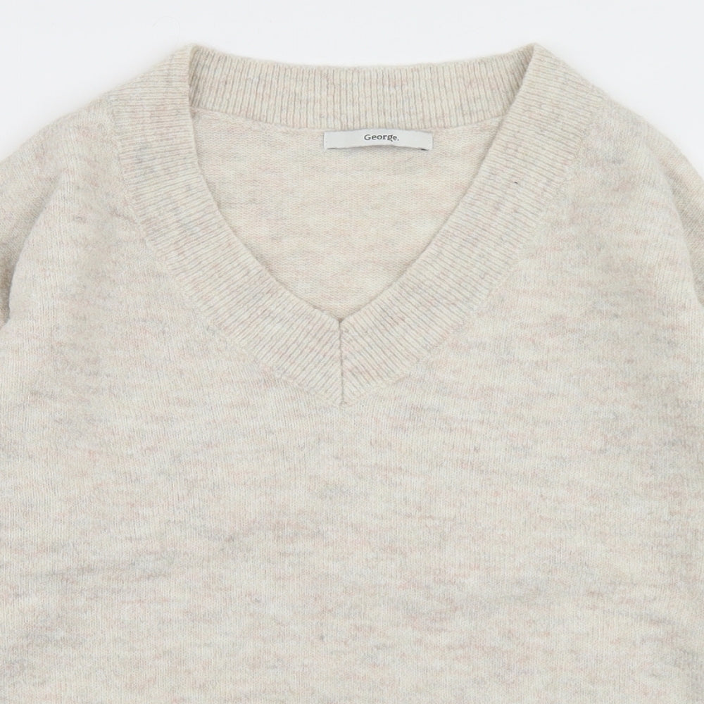 George Womens Beige V-Neck  Polyester Pullover Jumper Size S