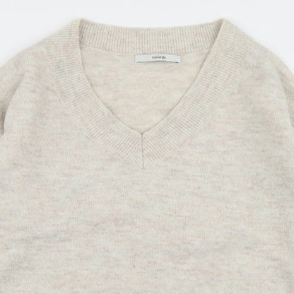 George Womens Beige V-Neck  Polyester Pullover Jumper Size S