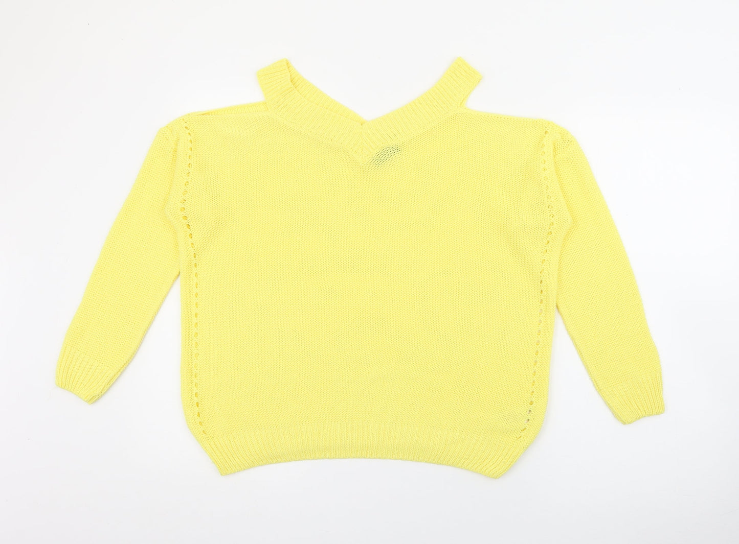 F&F Womens Yellow V-Neck  Acrylic Pullover Jumper Size 10