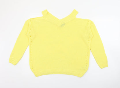 F&F Womens Yellow V-Neck  Acrylic Pullover Jumper Size 10