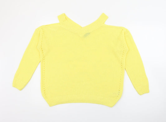 F&F Womens Yellow V-Neck  Acrylic Pullover Jumper Size 10