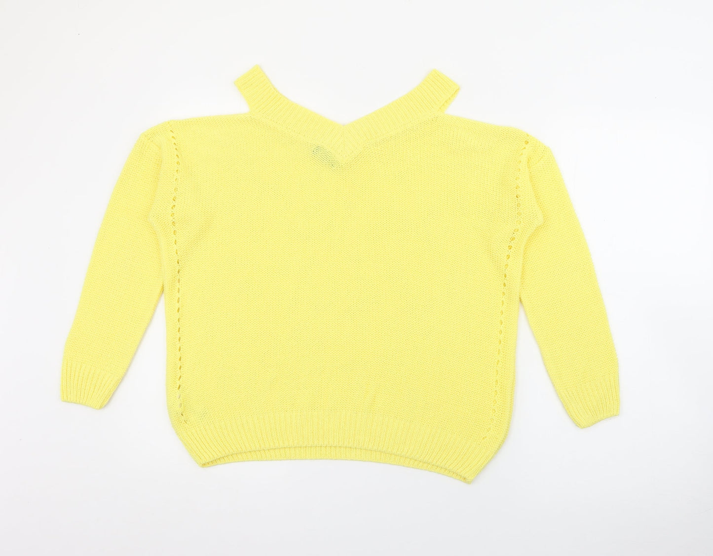 F&F Womens Yellow V-Neck  Acrylic Pullover Jumper Size 10