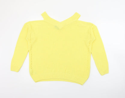 F&F Womens Yellow V-Neck  Acrylic Pullover Jumper Size 10