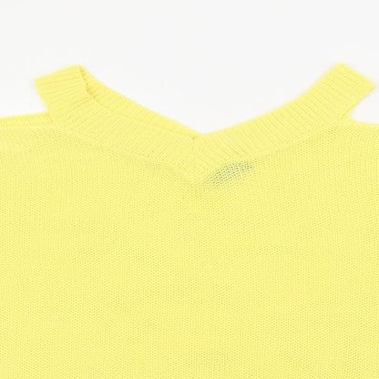 F&F Womens Yellow V-Neck  Acrylic Pullover Jumper Size 10