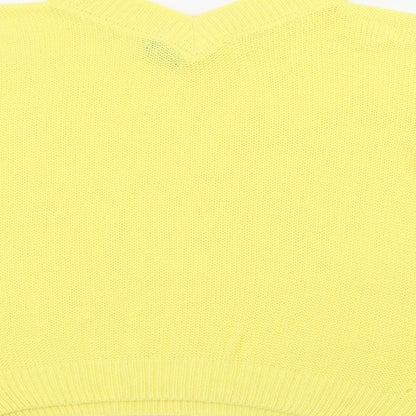 F&F Womens Yellow V-Neck  Acrylic Pullover Jumper Size 10
