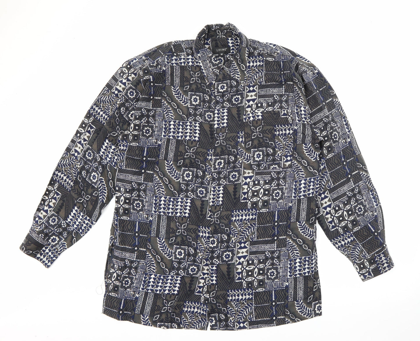 Mens UK Size M Living Green  Button-Up Long Sleeve Casual Shirt