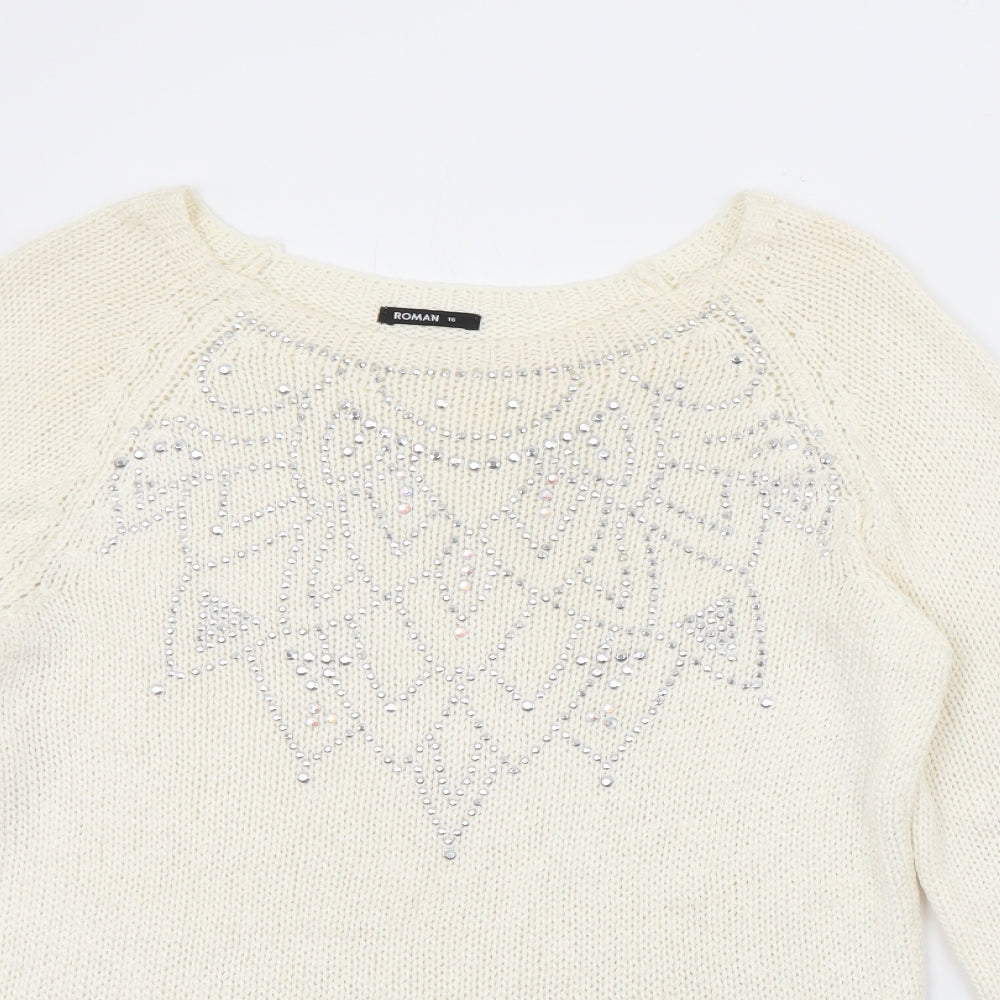 Womens UK Size 16 Roman Ivory Pullover Jumper