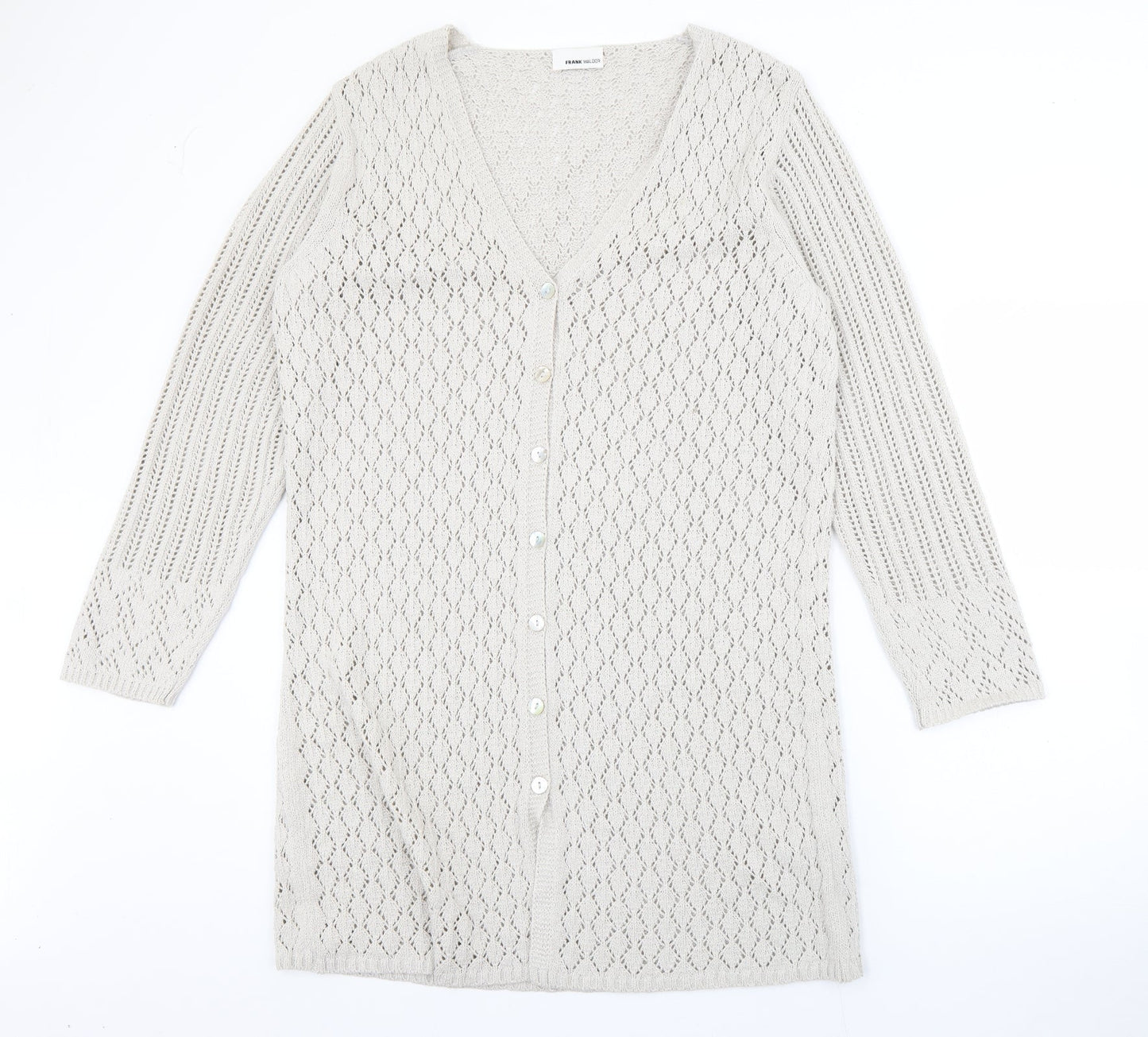 FRANK WALDER Womens Ivory V-Neck  Polyacrylate Fibre Cardigan Jumper Size M