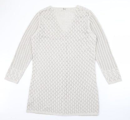 FRANK WALDER Womens Ivory V-Neck  Polyacrylate Fibre Cardigan Jumper Size M