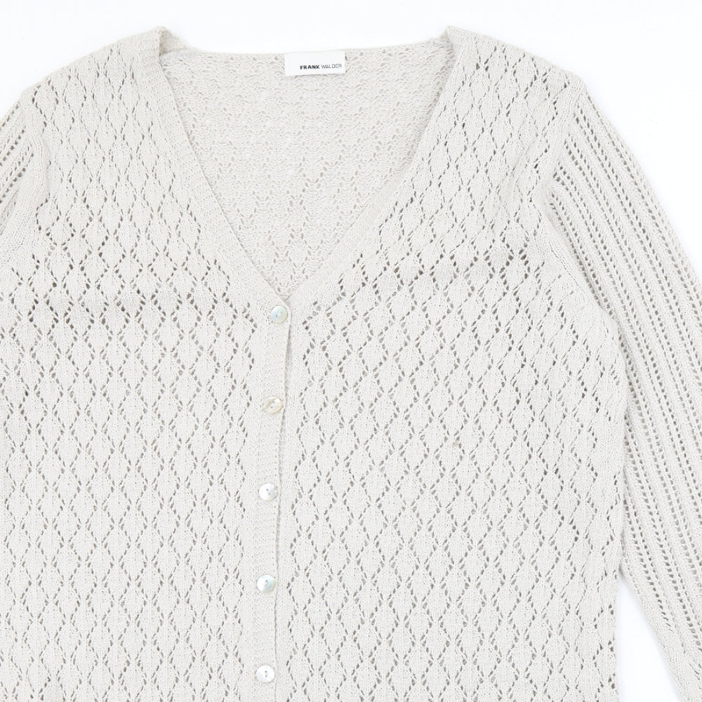 FRANK WALDER Womens Ivory V-Neck  Polyacrylate Fibre Cardigan Jumper Size M