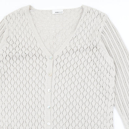 FRANK WALDER Womens Ivory V-Neck  Polyacrylate Fibre Cardigan Jumper Size M