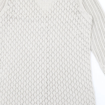 FRANK WALDER Womens Ivory V-Neck  Polyacrylate Fibre Cardigan Jumper Size M