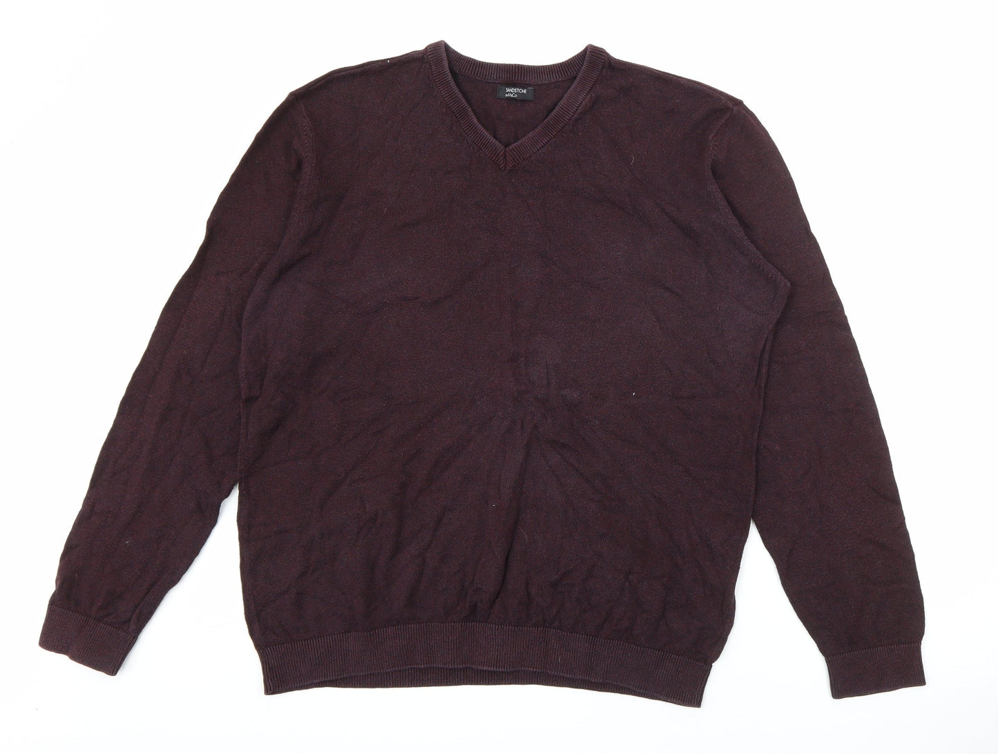 M&Co Mens Red V-Neck  Cotton Pullover Jumper Size L