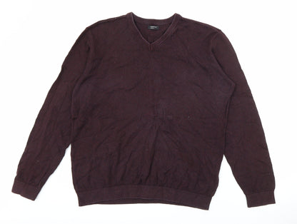 M&Co Mens Red V-Neck  Cotton Pullover Jumper Size L