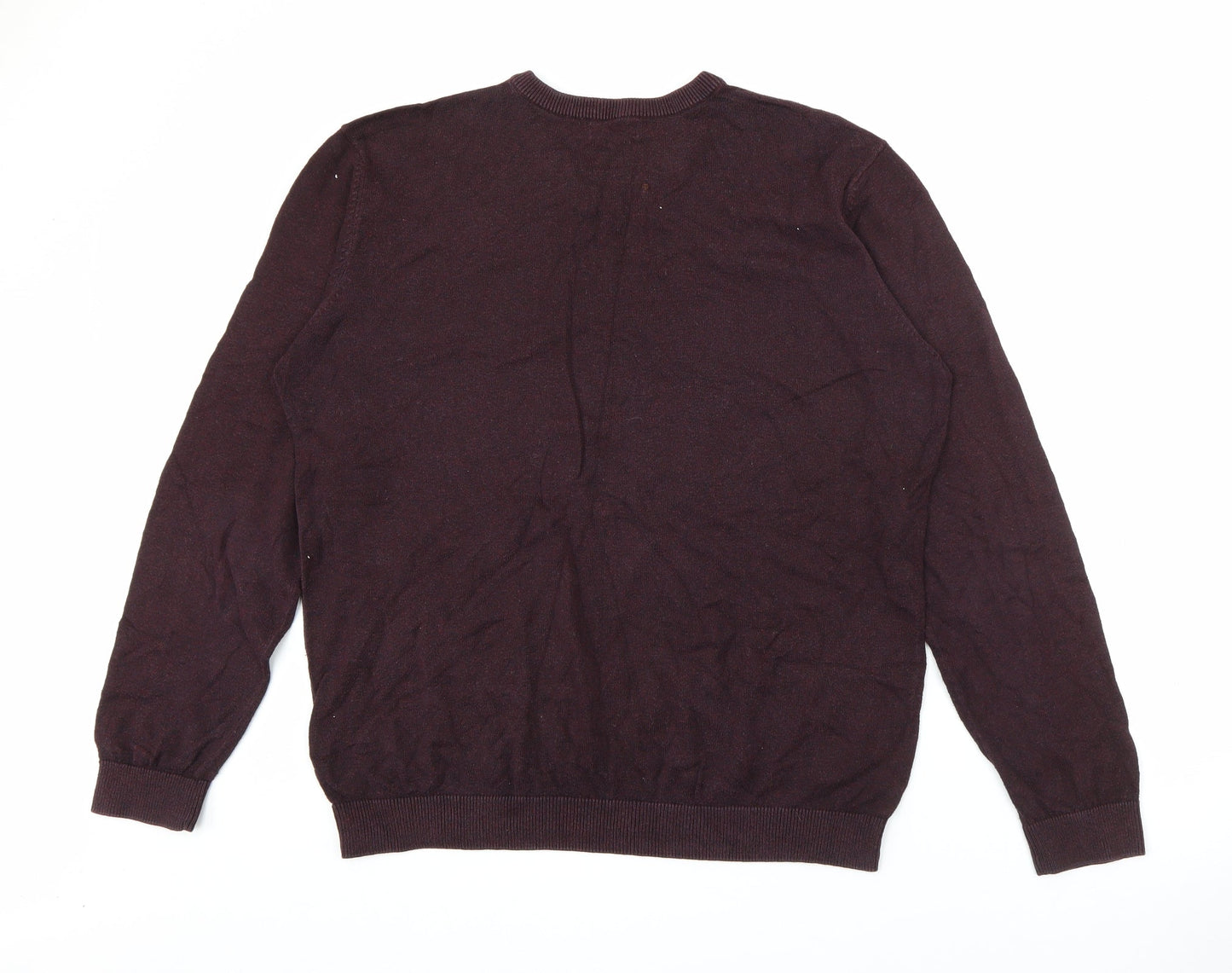 M&Co Mens Red V-Neck  Cotton Pullover Jumper Size L