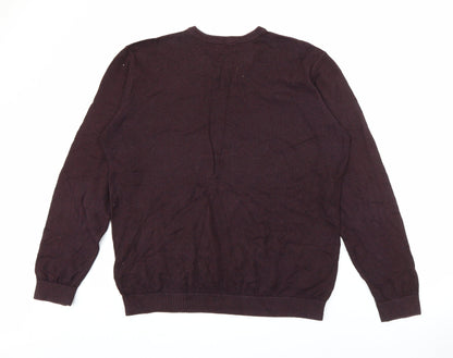 M&Co Mens Red V-Neck  Cotton Pullover Jumper Size L