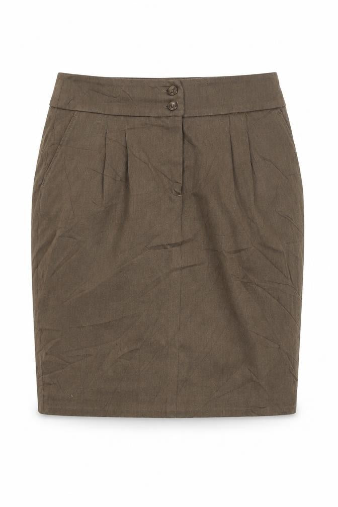 Front view of Jobis women’s brown cotton straight & pencil skirt, size UK 12, zip