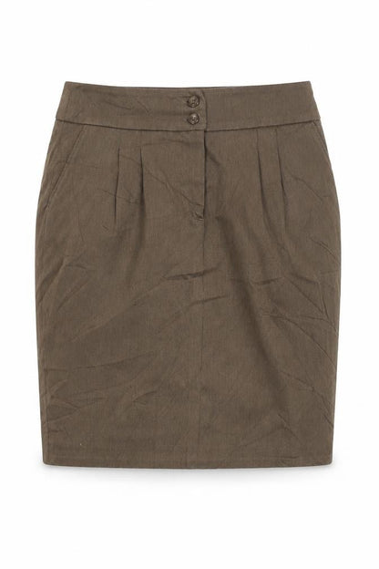 Front view of Jobis women’s brown cotton straight & pencil skirt, size UK 12, zip